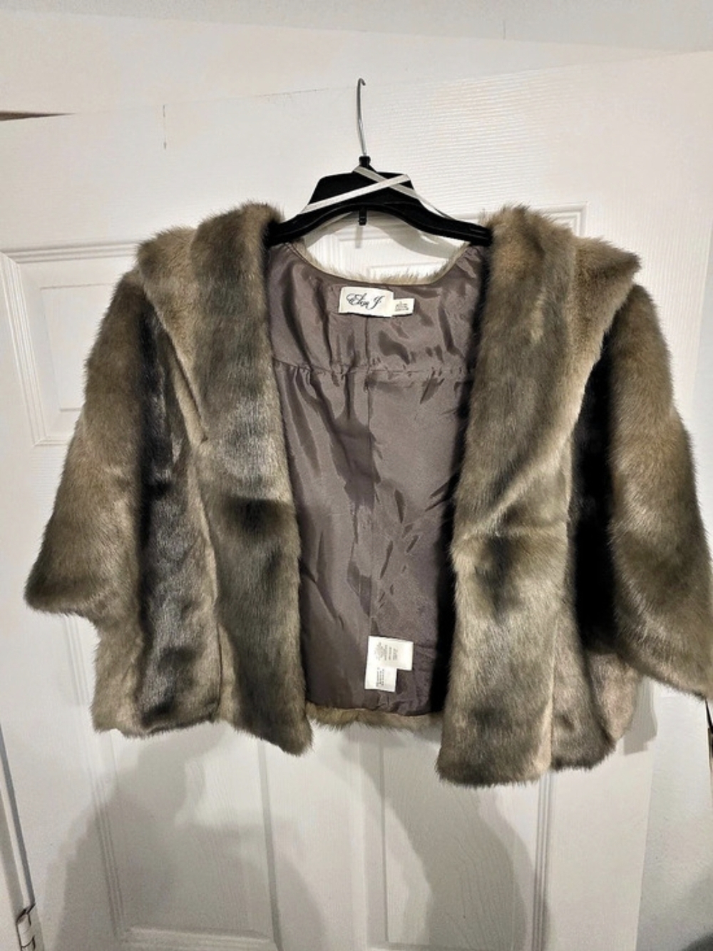 Eliza J Faux Fur Shrug Bolero Brown Medium